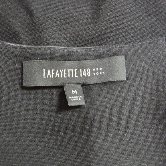 Lafayette 148 New York Viscose Leather Blazer Medium Collarless Jacket Black - Picture 8 of 8
